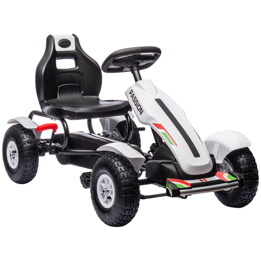 Kids Pedal Go Kart, Outdoor Ride on Toys with Adjustable Seat, Sharp Handling, Handbrake, 4 Non-Slip Rubber Wheels for Boys & Girls Aged 5-12 Years Old, White
