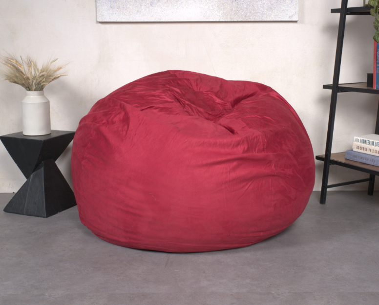 5-Foot Comfortable High-Density Shredded Foam Bean Bag Chair for Kids and Adults, with Removable Microsuede Cover, Ideal Reading and Bedroom Floor Lounge, Chinese Red