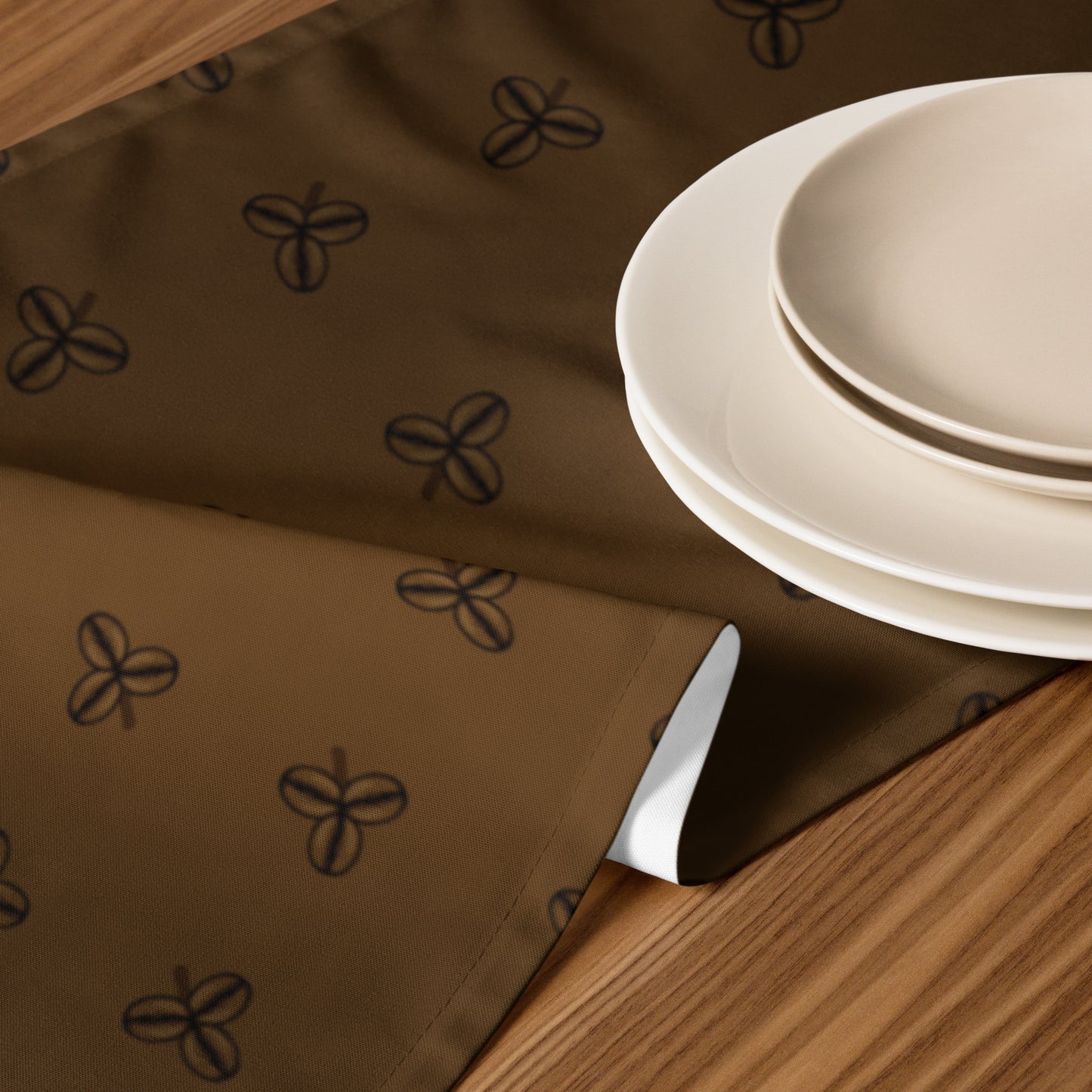 Coffee Clover Pattern Table Runner - Mocha-1