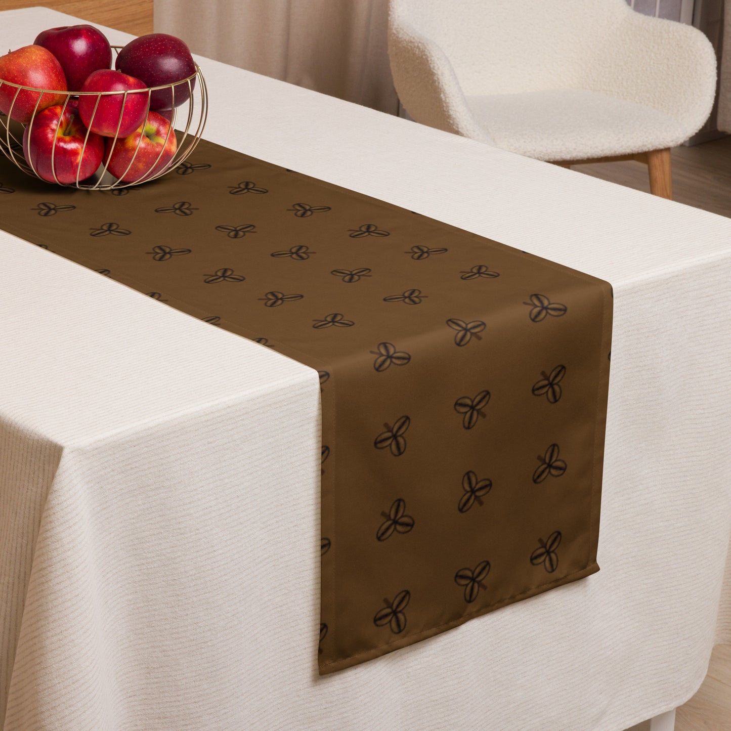 Coffee Clover Pattern Table Runner - Mocha-2