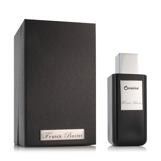 Unisex Franck Boclet Cocaïne perfume bottle, 100 ml, elegant glass container with black cap, on a neutral background.