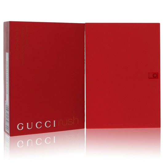 Gucci Rush Eau de Toilette spray for women, 2.5 oz bottle, featuring a sleek glass design with gold accents.