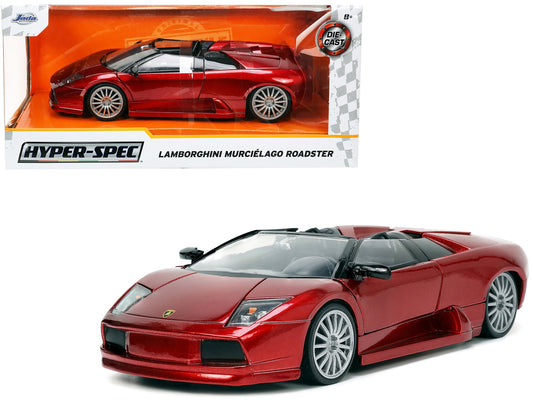 Red metallic Lamborghini Murcielago Roadster diecast model car in Jada's Hyper-Spec Series, detailed 1/24 scale Lamborghini model.