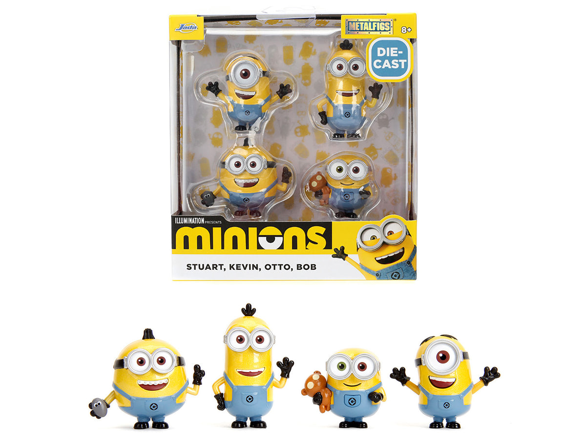 Set of 4 Jada Minions diecast figures from the 2015 movie Metalfigs series, detailed Minions movie character models.