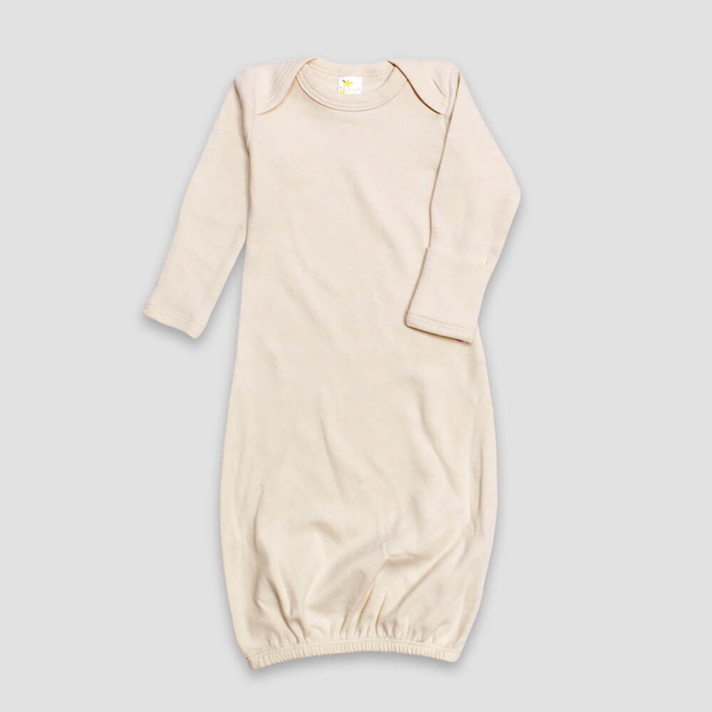 Baby Sleeping Gown With Fold Over Mittens – 100% Cotton Natural - LG2850N - The Laughing Giraffe®