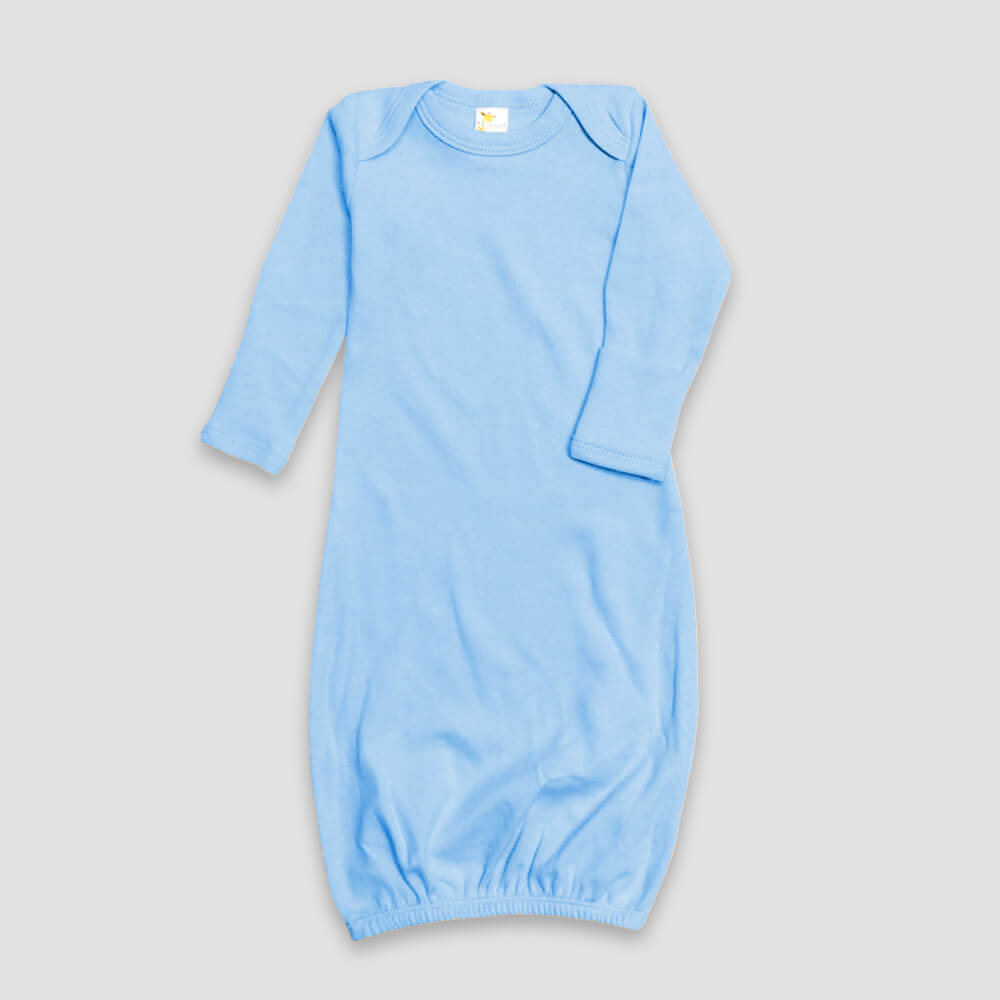 Baby Sleeping Gown With Fold Over Mittens – 100% Cotton Blue - LG2850P - The Laughing Giraffe®
