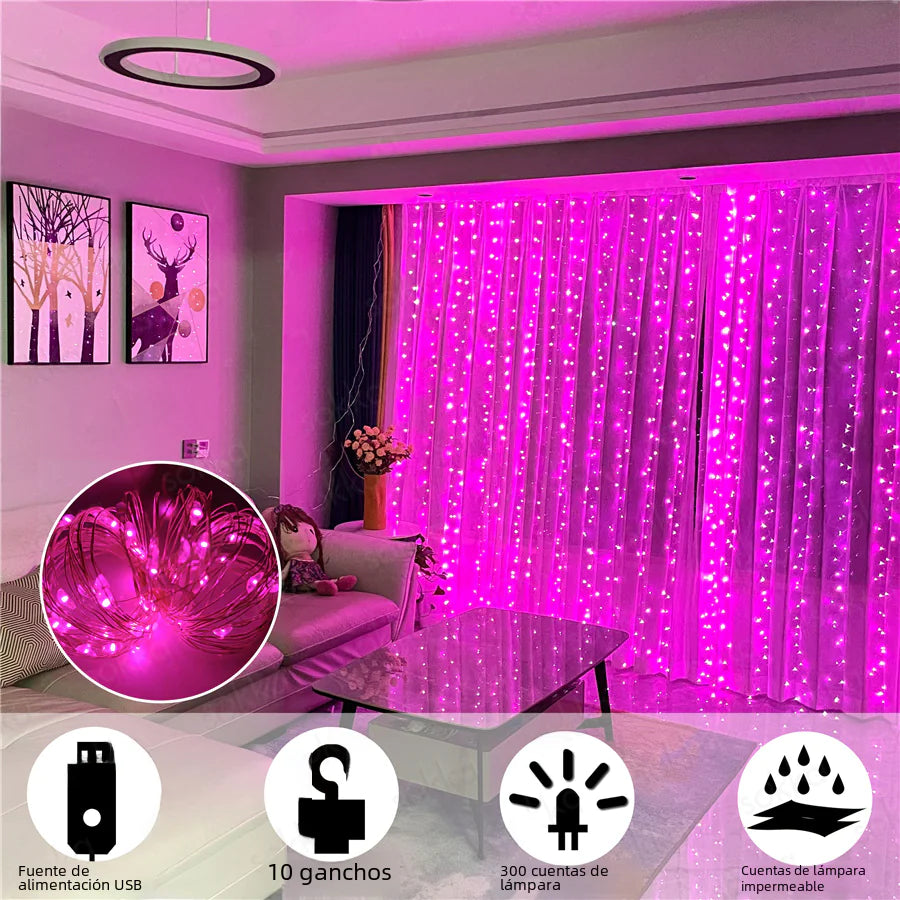 3x3m USB-Powered LED Curtain String Light Decor
