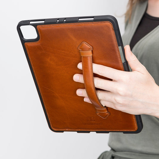 Tan Ozark leather case for iPad Pro 13-inch (M4) by TORONATA, shown with the tablet inside, highlighting its premium leather design.