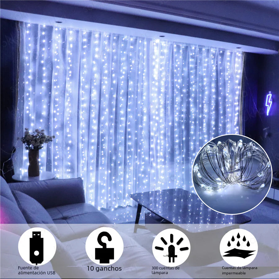 3x3m USB-Powered LED Curtain String Light Decor