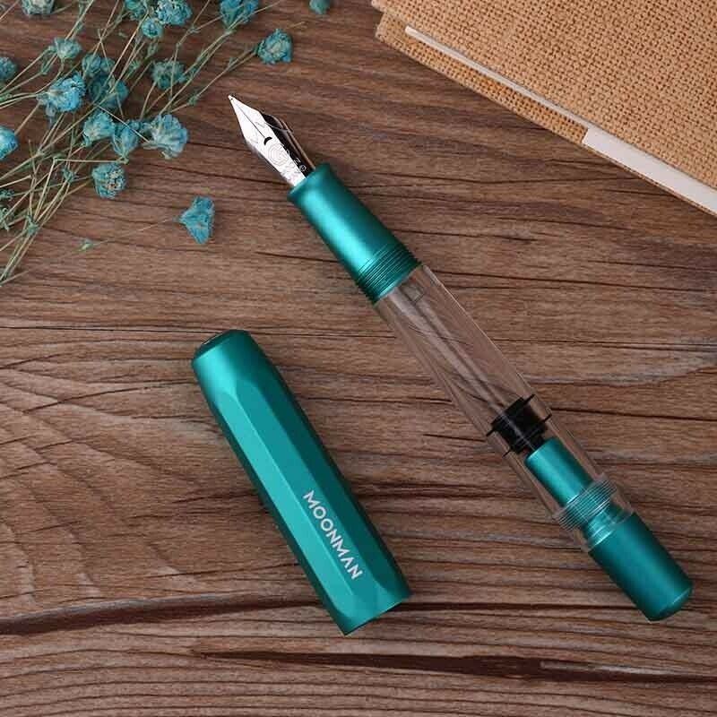 Acrylic/Metal Piston Fountain Pen Aluminum Alloy Fine Nib 0.5mm Large Capacity Pens Office School Stationery Gift-3
