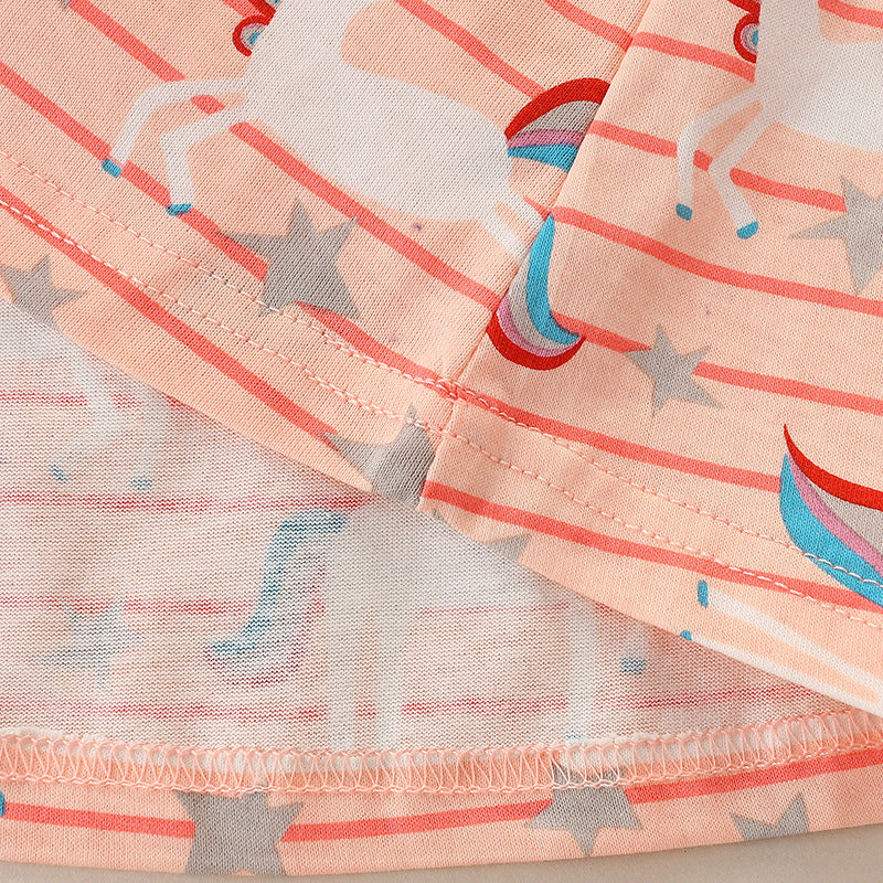 Baby Girl Striped And Unicorn Print Pattern A-Line Design Dress-3