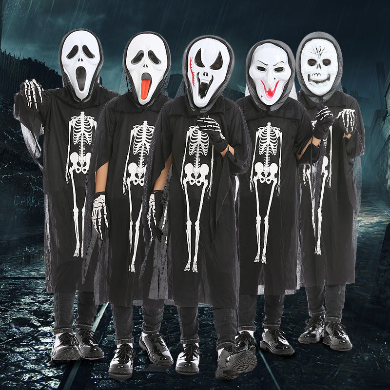 Halloween Skeleton Ghost Clothes & Gloves & Masks Sets-0