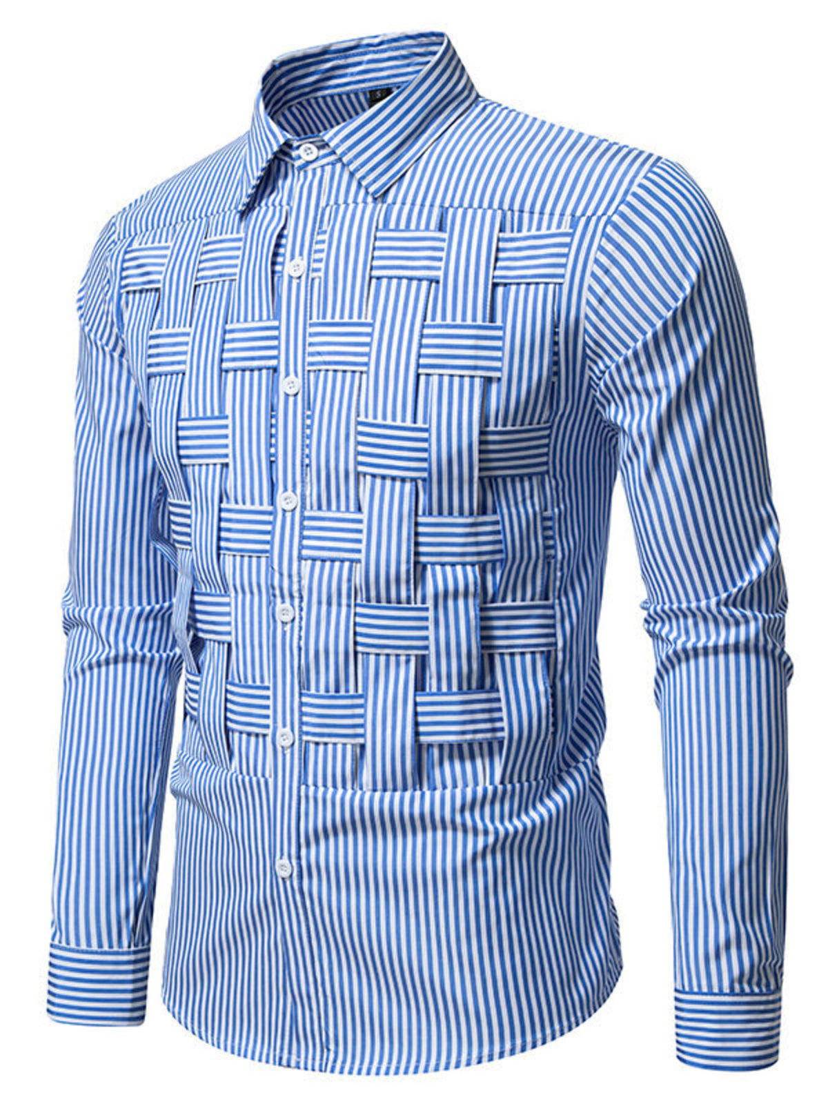 Men's long sleeve shirt with a striped woven pattern from Trendsi, featuring a classic collar and button-up front.
