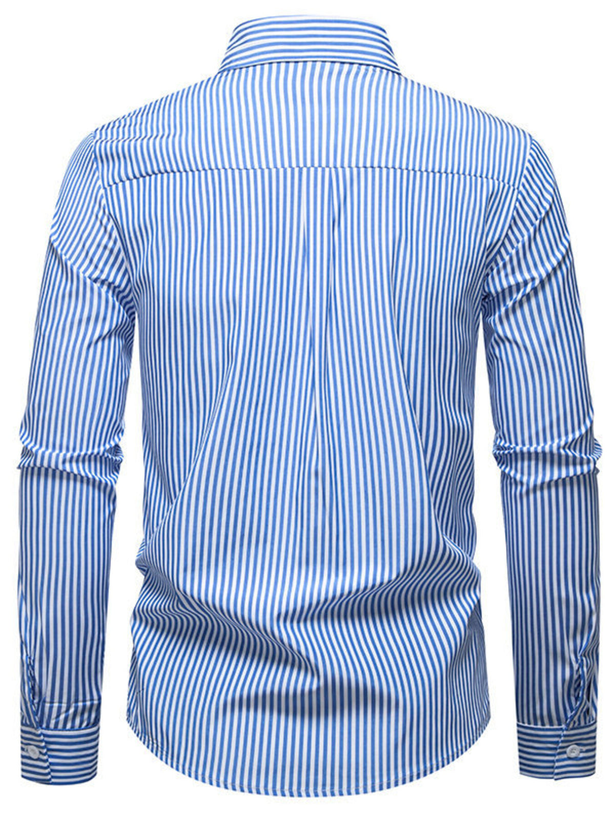 Men's long sleeve woven shirt with blue and white striped pattern, trendy Trendsi men's fashion top.