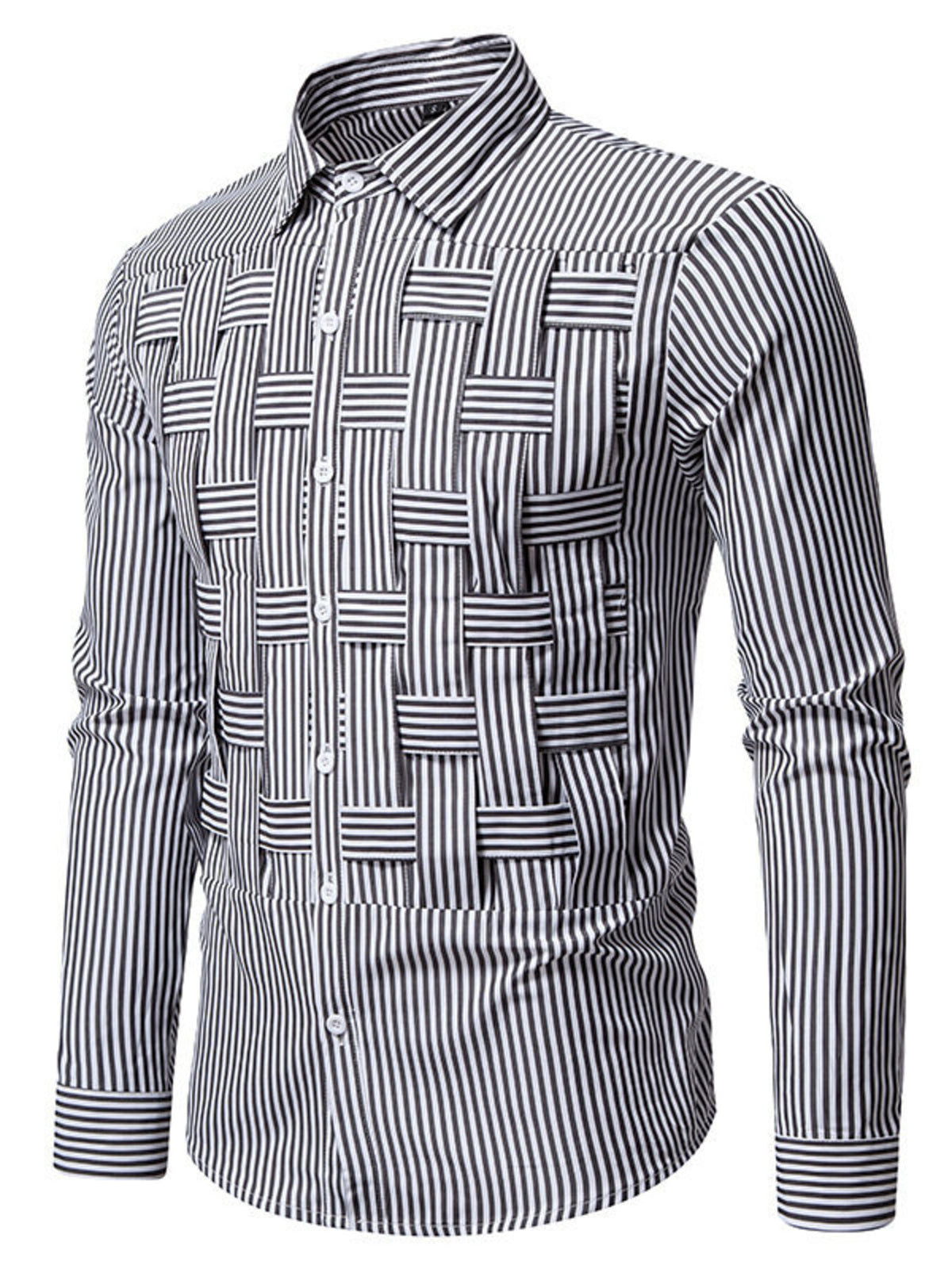 Men's long sleeve woven shirt with a striped pattern from Trendsi, featuring a stylish design and classic fit.