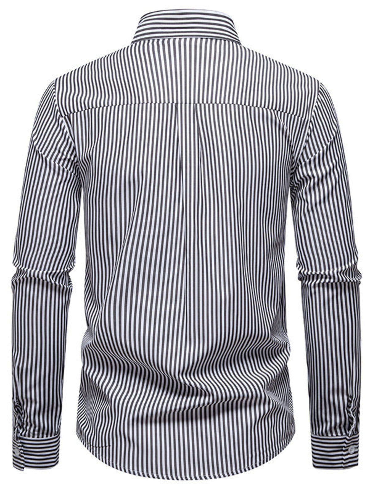 Men's long sleeve woven shirt with a striped pattern, featuring a stylish design from Trendsi.