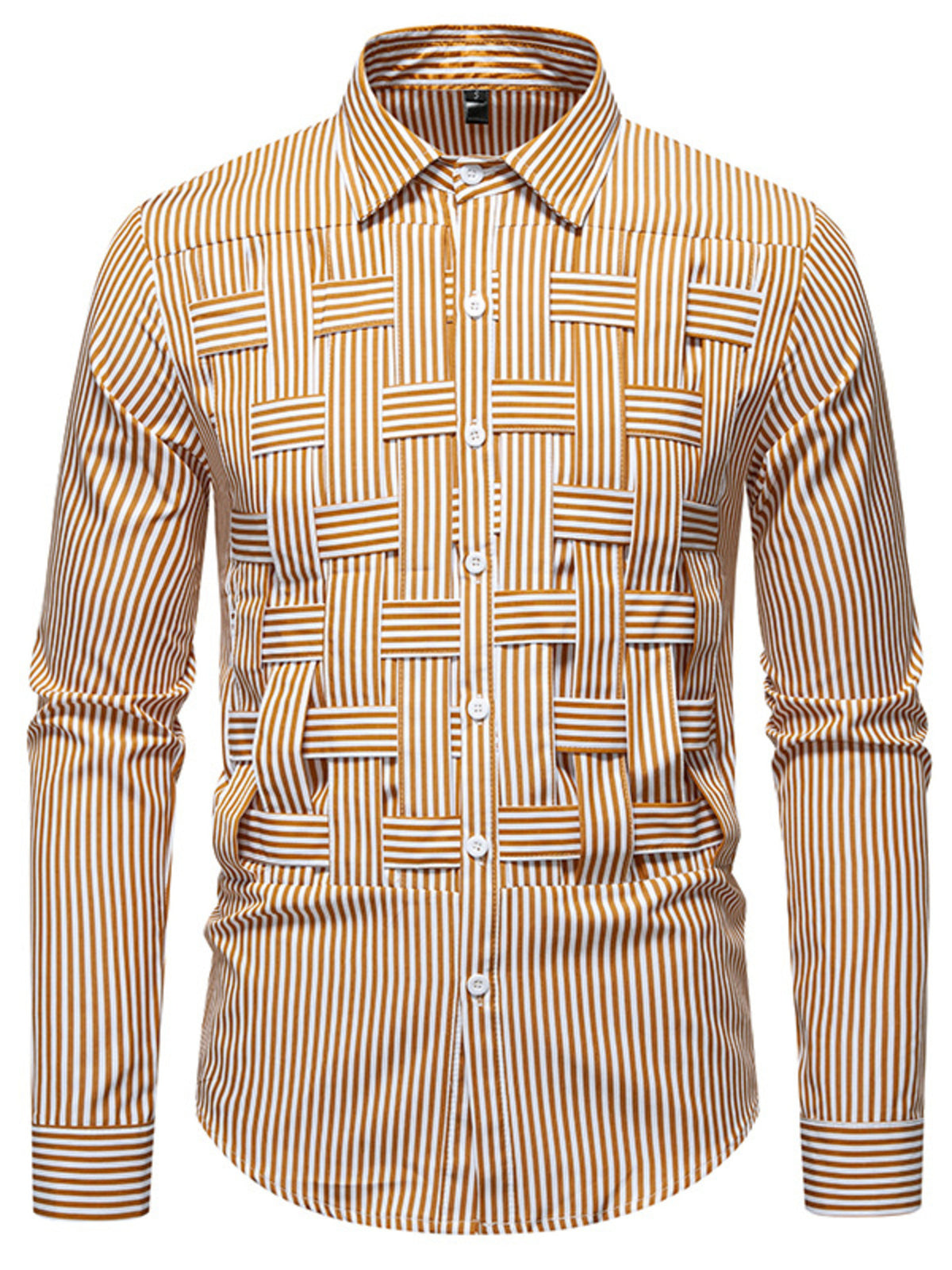 Men's long sleeve woven shirt with a striped pattern, featuring a stylish design from Trendsi.