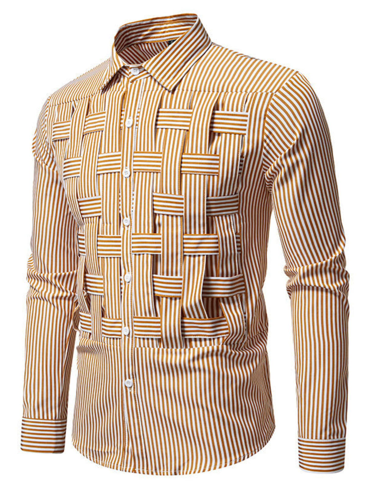Men's long sleeve woven shirt with a striped pattern, featuring a stylish design and classic fit, from Trendsi.