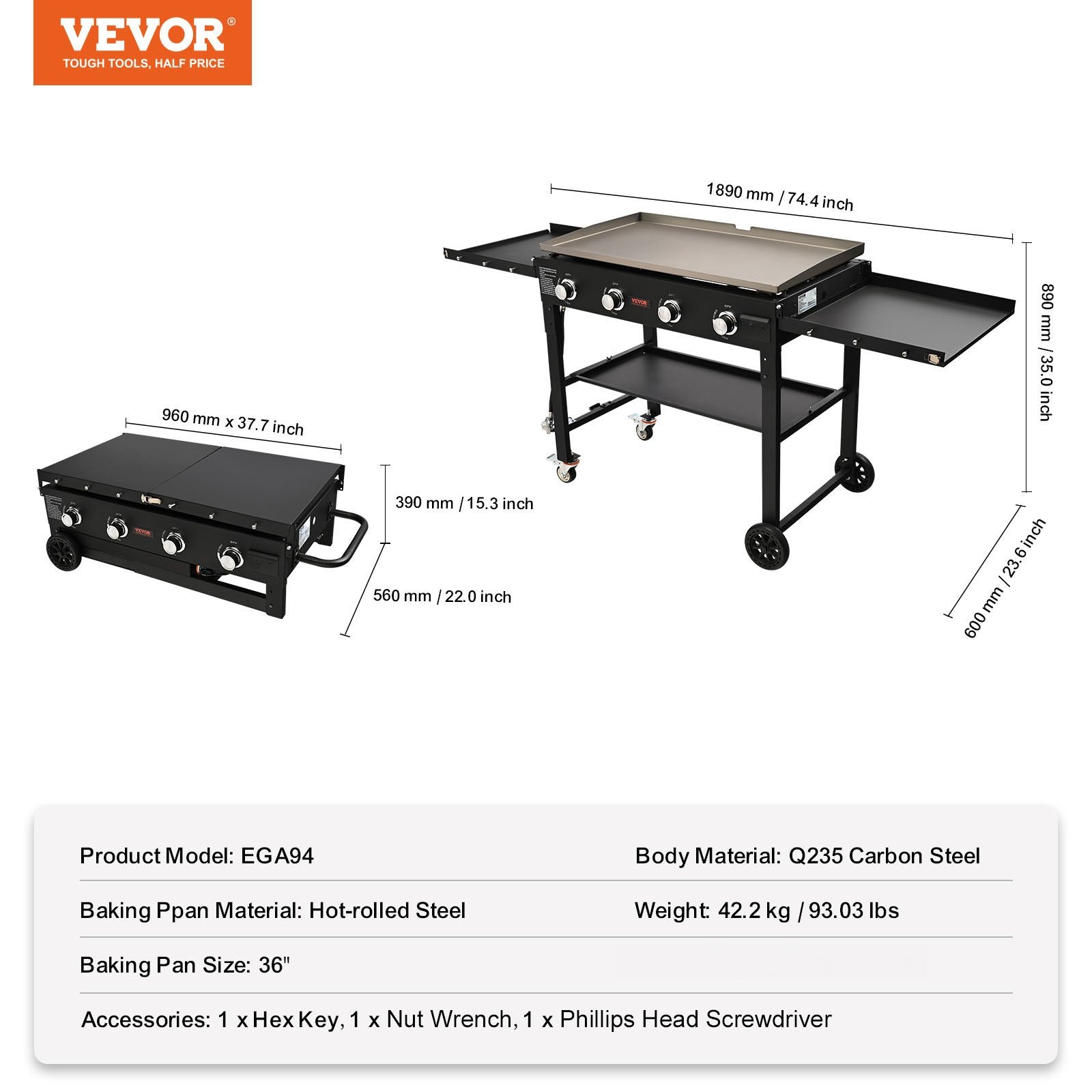 VEVOR Commercial Griddle on Cart, 36" Heavy Duty Manual Flat Top Griddle, Outdoor Cooking Station with Side Shelves, Steel Propane Gas Griddle, 4-Burners Restaurant Portable Tested toStandards-5