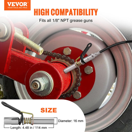 VEVOR Grease Gun Coupler, 10000 PSI High Pressure, 6-Jaw Locking, Quick Release Grease Gun Tip with Hose/Zerk Fittings Cleaner, Compatible with All Grease Guns 1/8" NPT Grease Fittings for Automobiles-0