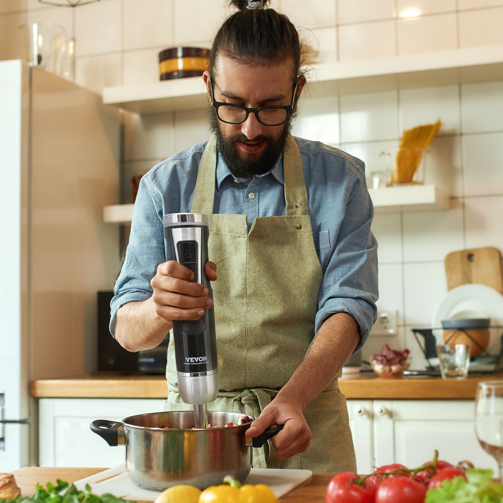 VEVOR Commercial Immersion Blender, 200 Watt 8-Speed Heavy Duty Immersion Blender, Stainless Steel Blade Copper Motor Hand Mixer, USB Charging Cable Multi-purpose Easy Control Grip Stick Mixer, Black-6