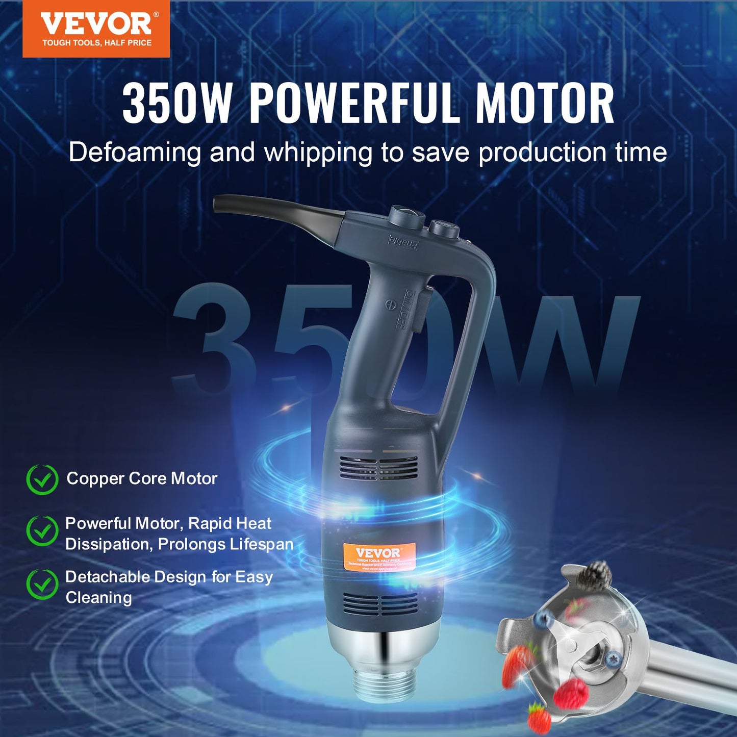 VEVOR Commercial Immersion Blender 350W Heavy Duty Hand Mixer for Soup Sauces-0