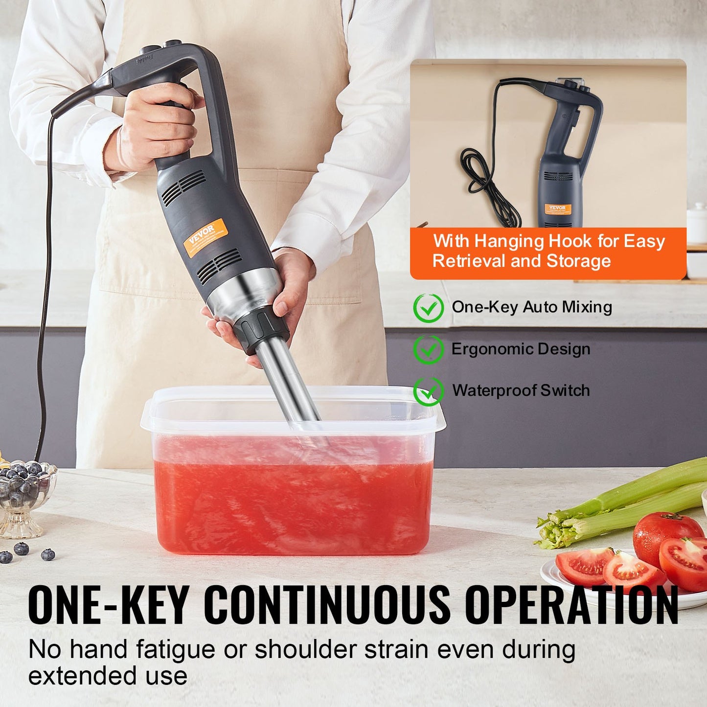 VEVOR Commercial Immersion Blender 350W Heavy Duty Hand Mixer for Soup Sauces-2