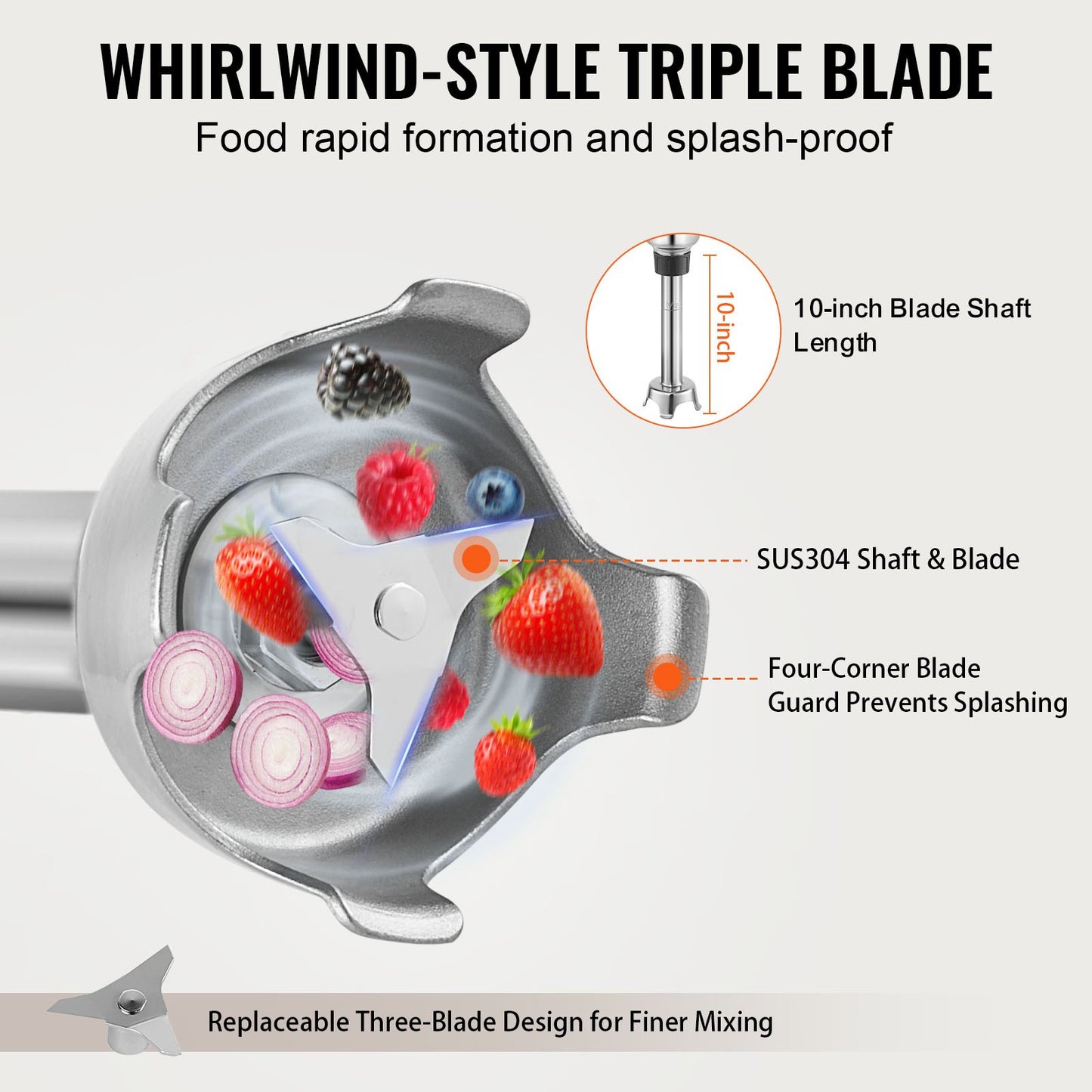 VEVOR Commercial Immersion Blender 350W Heavy Duty Hand Mixer for Soup Sauces-3