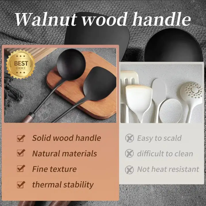 WANGYUANJI IRON SPOON SOUP AND COOKING SPATULA SET, TRADITIONAL CHINESE WOK SPATULA AND LONG WOODEN HANDLE SPOON