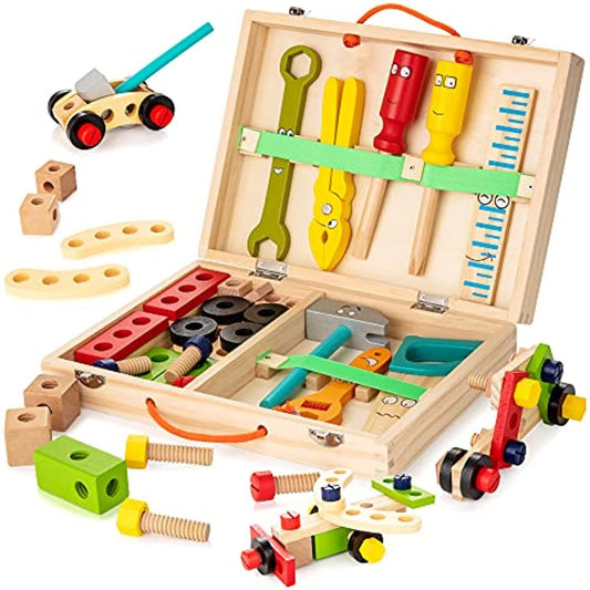 KIDWILL Tool Kit for Kids, 36 pcs Wooden Toddler Tools Set Includes Tool Box,